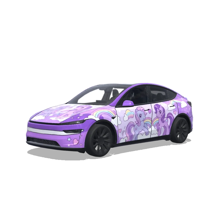 Tesla Model Y (2025+) with a My Little Pony Purple wrap, 3D preview