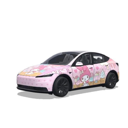 Tesla Model Y (2025+) with a My Melody with Ice Cream wrap, 3D preview