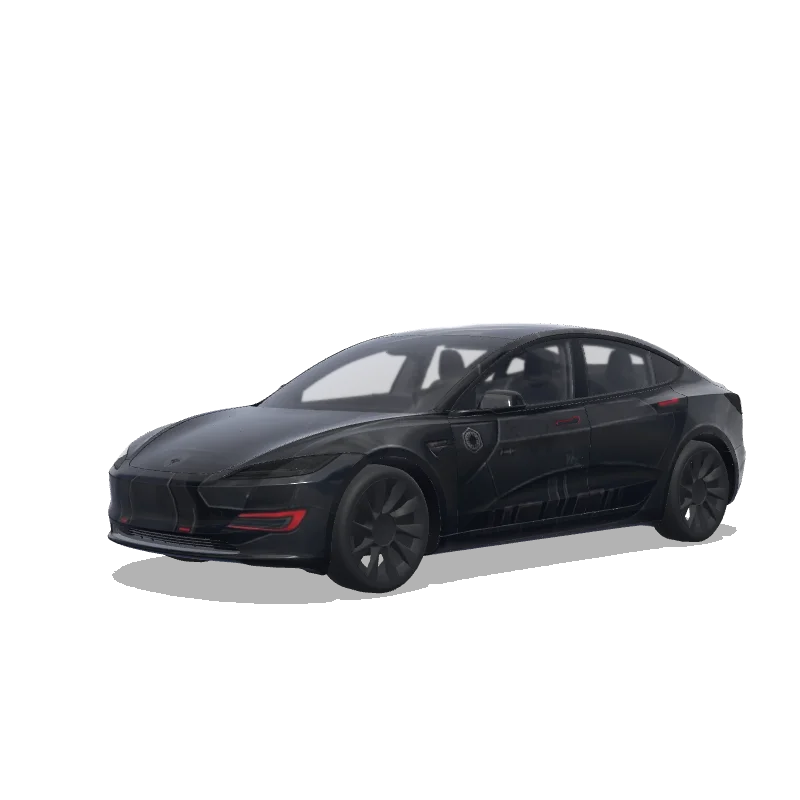 Tesla Model 3 (2024+) with a Night Trooper Black wrap, 3D preview