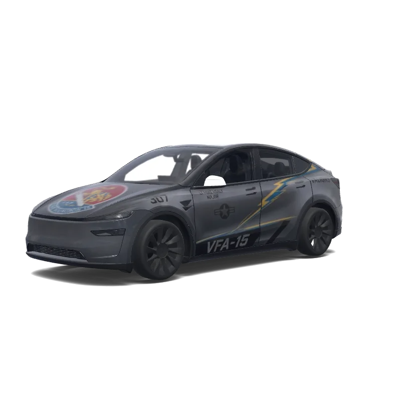 Tesla Model Y (2025+) wrap design - Looking for a navy FA18 motif.  I can provide an image of patch on hood also.