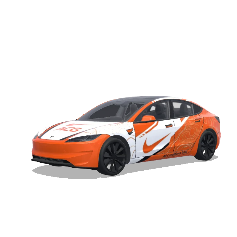 Tesla Model 3 (2024+) with a Orange wrap, 3D Paint Shop preview