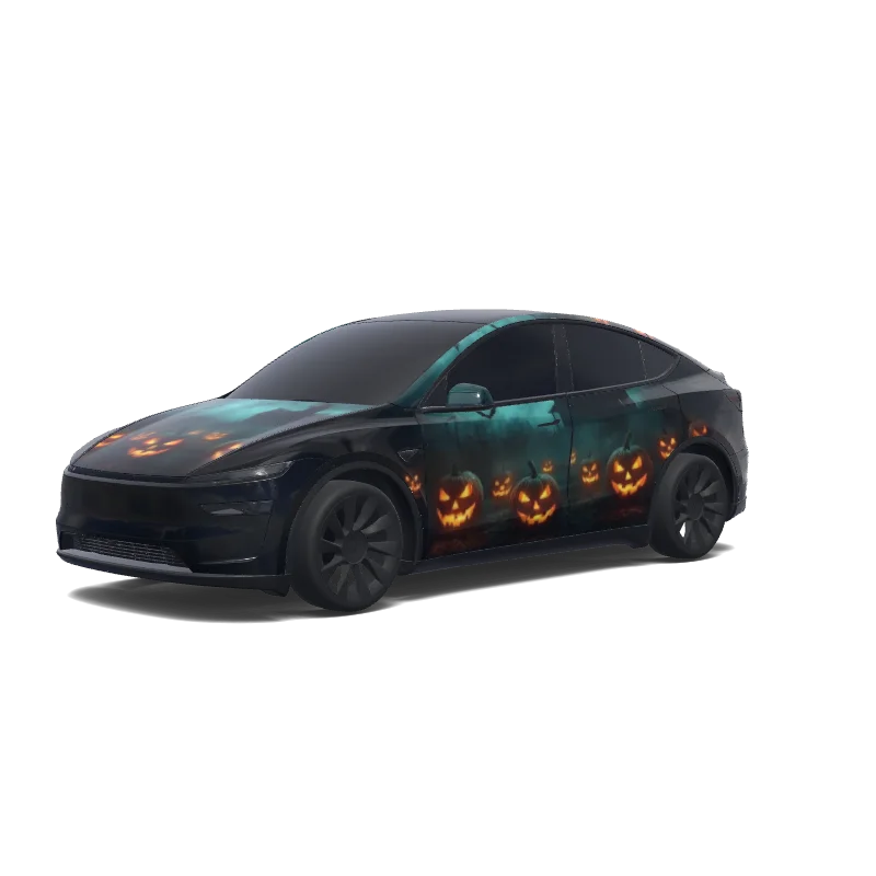 Tesla Model Y (2025+) with a Orange wrap, 3D preview