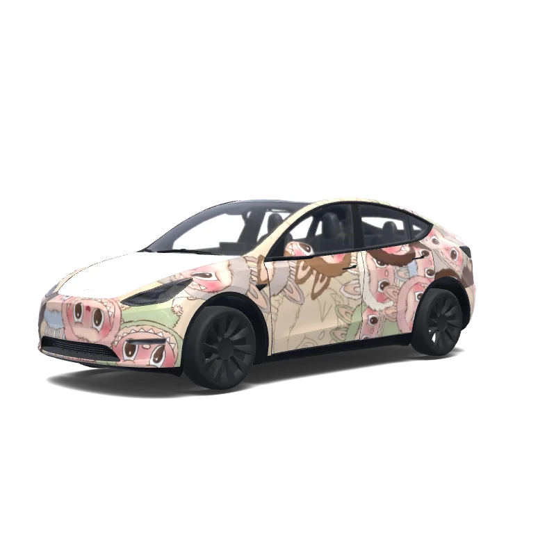 Tesla Model Y with a Pastel Floral Anime Collage wrap, 3D preview