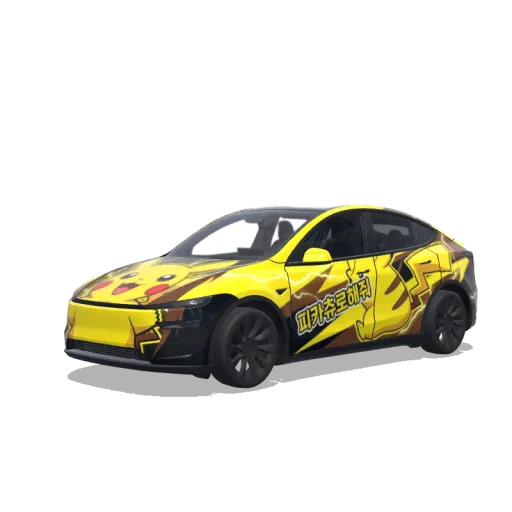 Tesla Model Y (2025+) with a Pikachu wrap, 3D preview