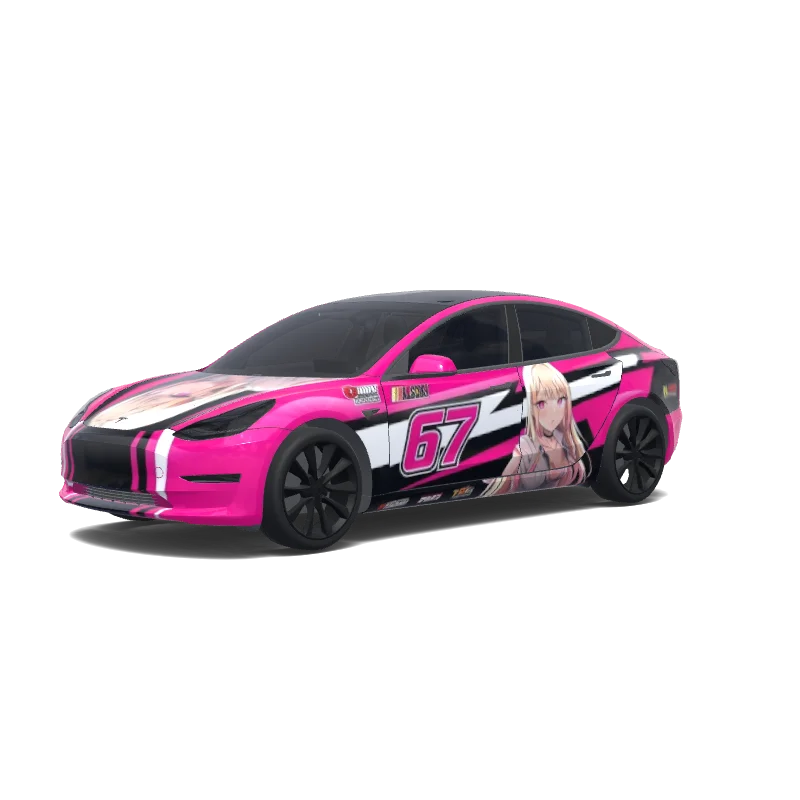Tesla Model 3 with a Pink Anime GT Racer No. 67 wrap, 3D preview