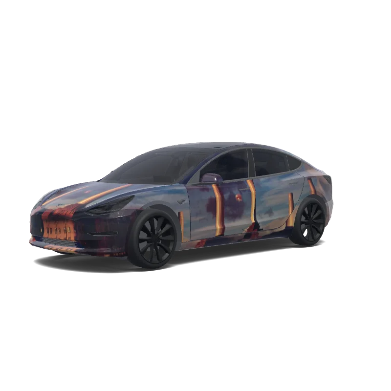 Tesla Model 3 with a Pinl Floyd - Animals wrap, 3D preview