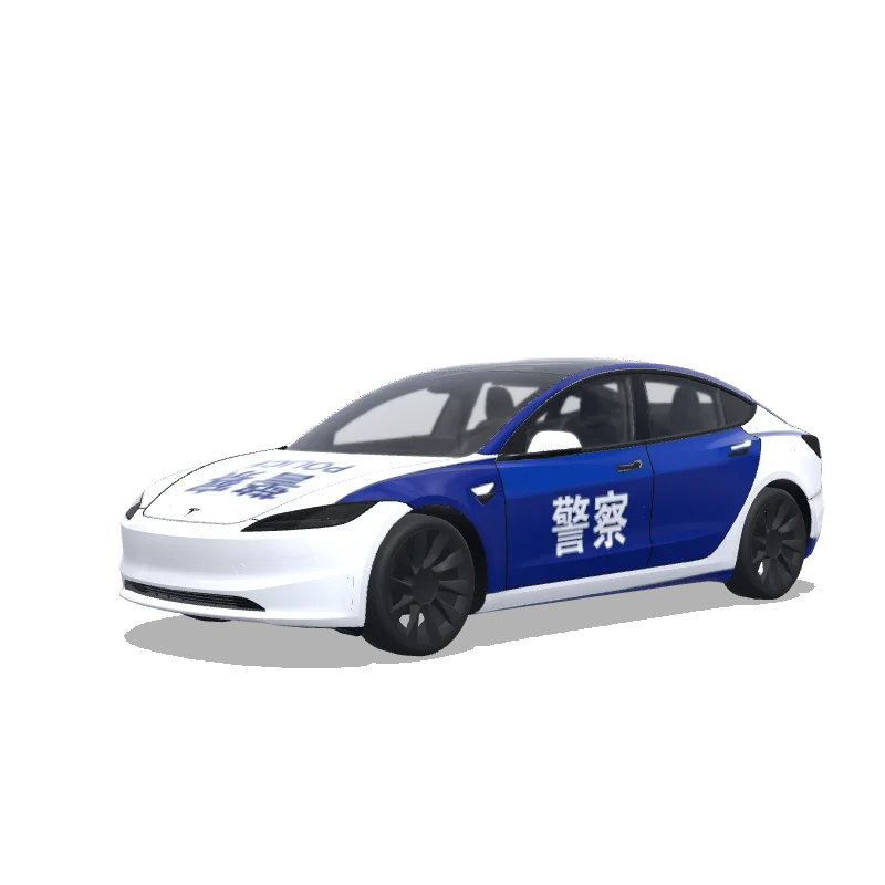 Tesla Model 3 (2024+) with a Police wrap, 3D Paint Shop preview