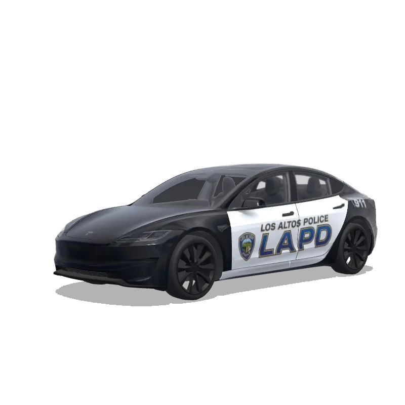 Tesla Model 3 (2024+) with a Police wrap, 3D Paint Shop preview