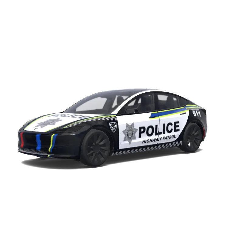 Tesla Model 3 (2024+) with a Police wrap, 3D Paint Shop preview