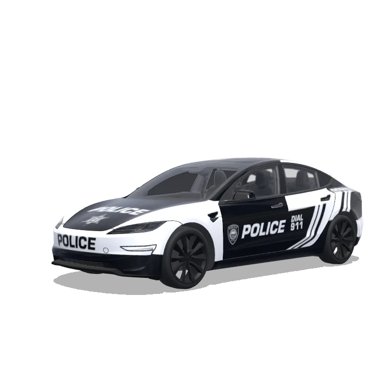 Tesla Model 3 (2024+) with a Police wrap, 3D Paint Shop preview