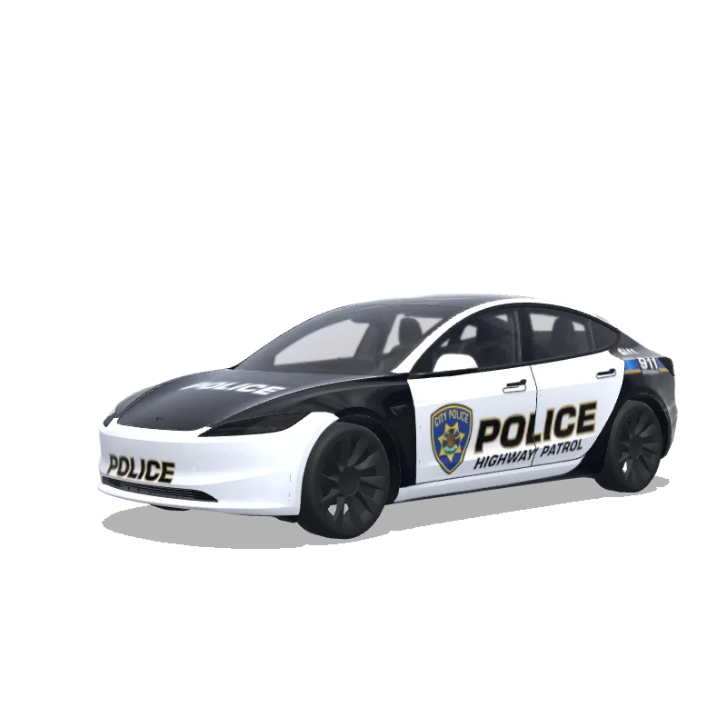 Tesla Model 3 (2024+) with a Police wrap, 3D Paint Shop preview