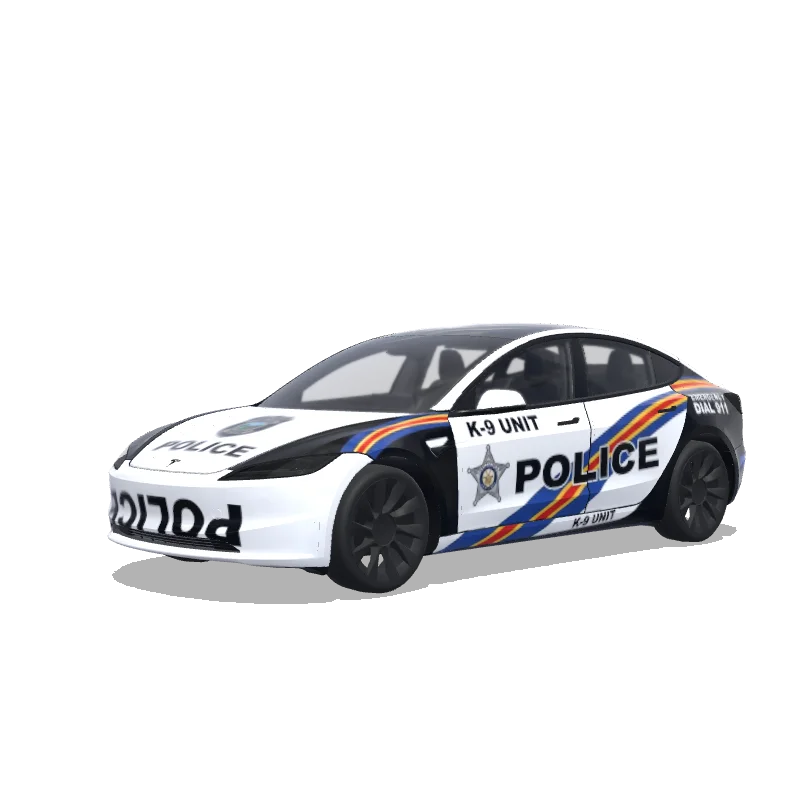 Tesla Model 3 (2024+) with a Police wrap, 3D Paint Shop preview