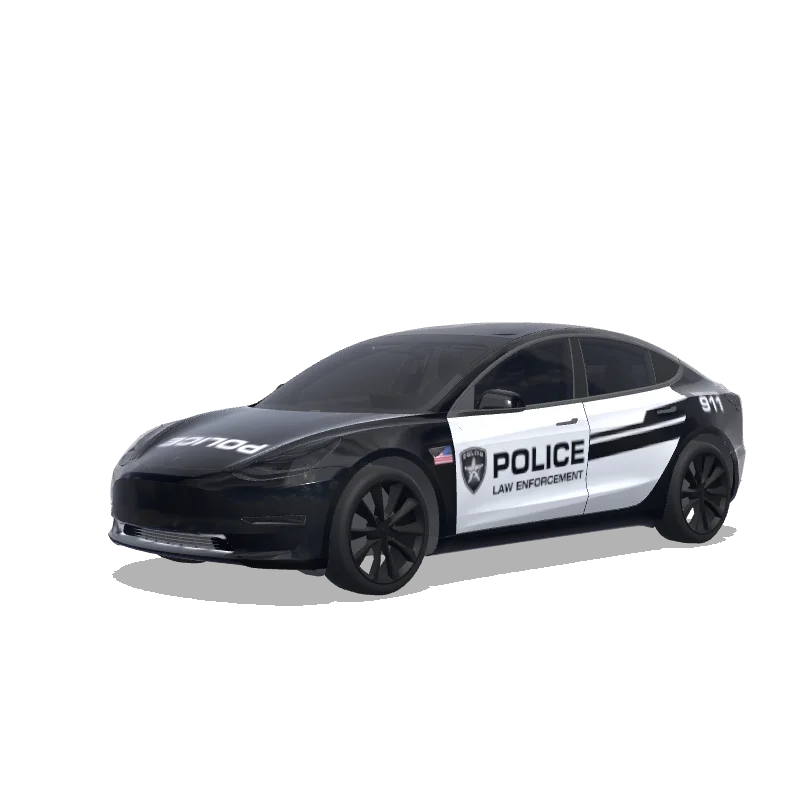 Tesla Model 3 with a Police wrap, 3D Paint Shop preview