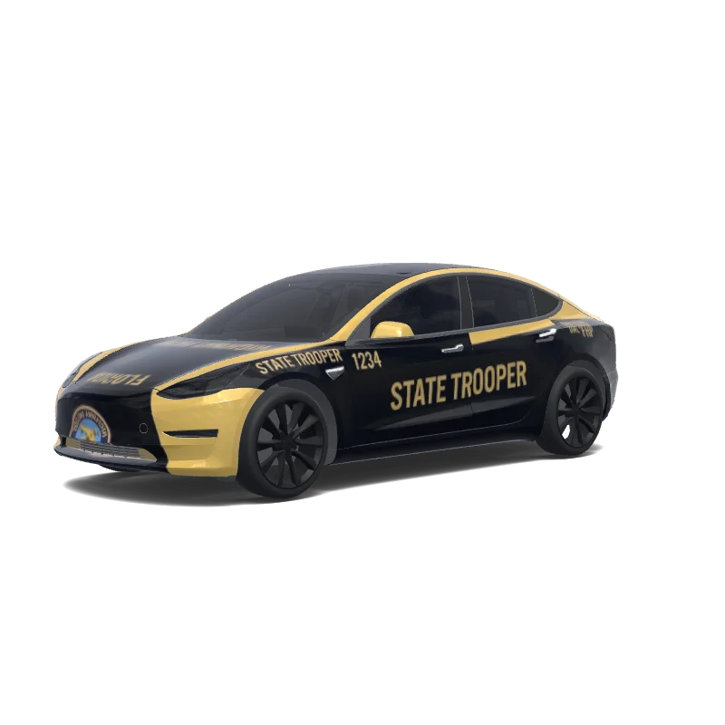 Tesla Model 3 with a Police wrap, 3D Paint Shop preview