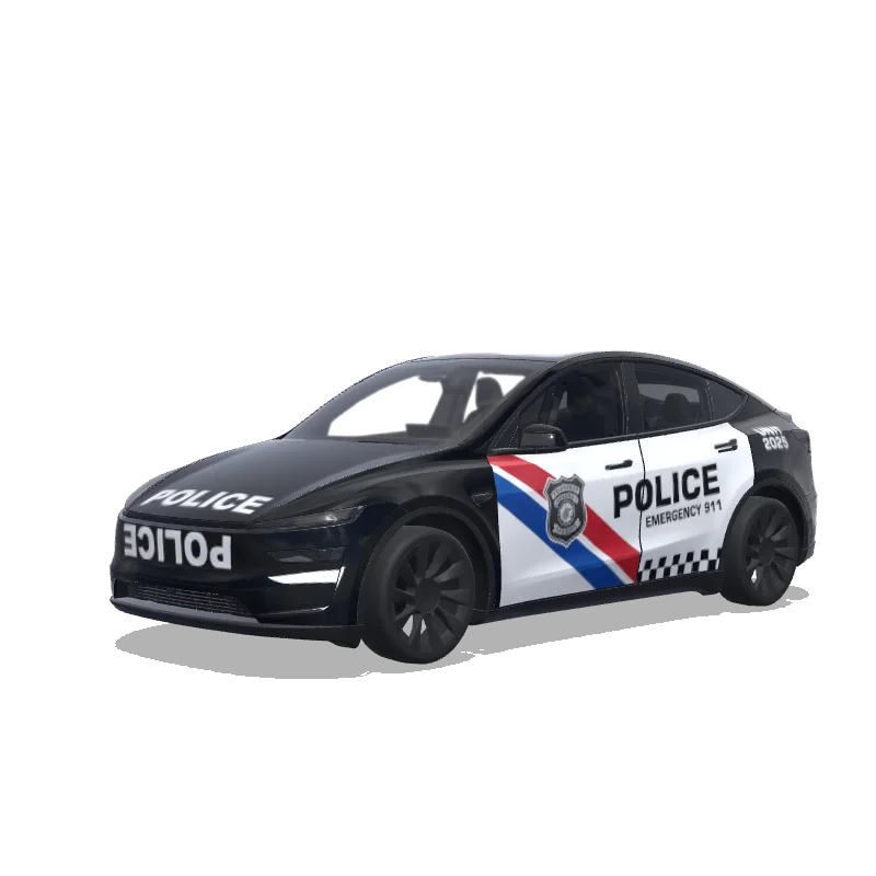 Tesla Model Y (2025+) with a Police wrap, 3D Paint Shop preview