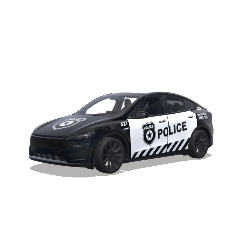 Tesla Model Y (2025+) with a Police wrap, 3D Paint Shop preview