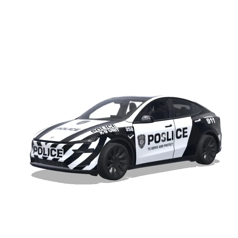 Tesla Model Y (2025+) with a Police wrap, 3D Paint Shop preview
