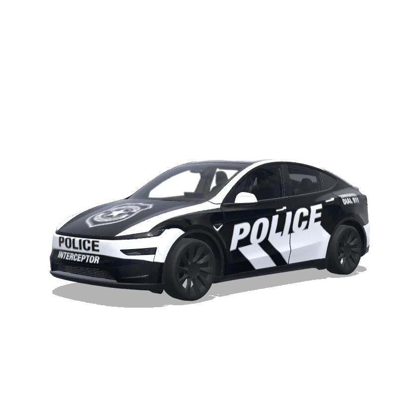 Tesla Model Y (2025+) with a Police wrap, 3D Paint Shop preview