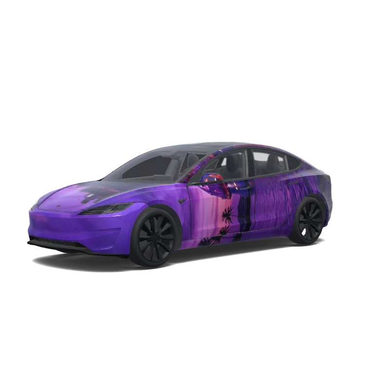 Tesla Model 3 (2024+) with a Purple wrap, 3D Paint Shop preview