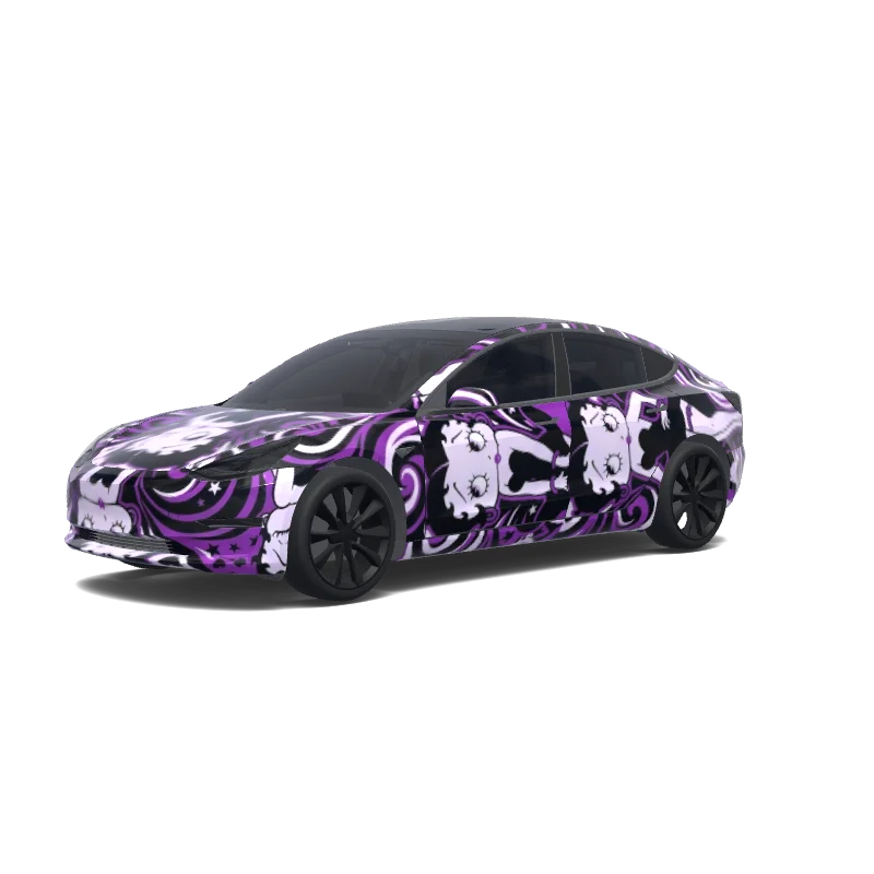 Tesla Model 3 with a Purple wrap, 3D Paint Shop preview