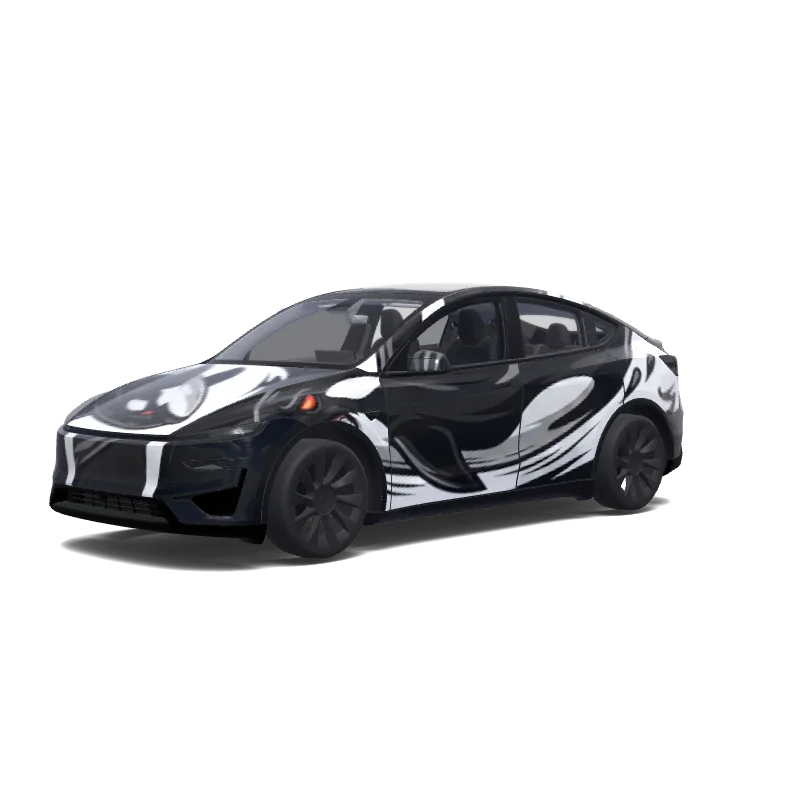 Tesla Model Y (2025+) wrap design - Keep this exactly as it is except make the Front bumper fully black
