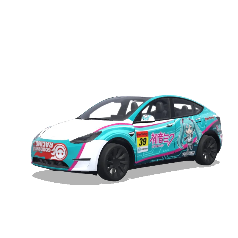 Tesla Model Y with a Racing Miku wrap, 3D preview