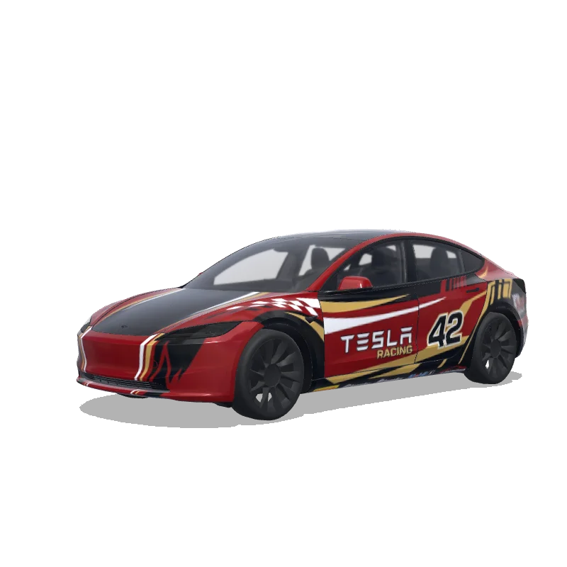 Tesla Model 3 (2024+) with a Racing wrap, 3D Paint Shop preview