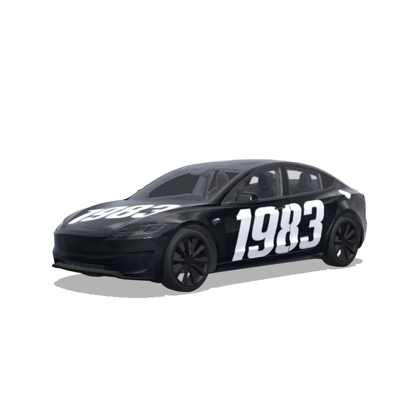 Tesla Model 3 (2024+) with a Racing wrap, 3D Paint Shop preview