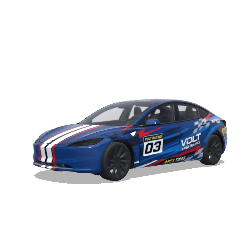 Tesla Model 3 (2024+) with a Racing wrap, 3D Paint Shop preview