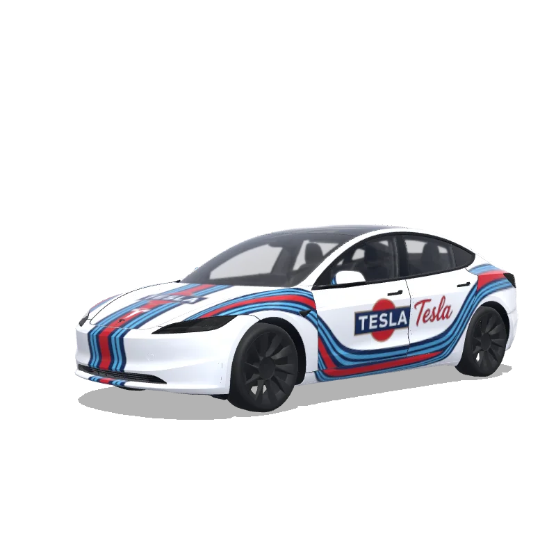 Tesla Model 3 (2024+) with a Racing wrap, 3D Paint Shop preview