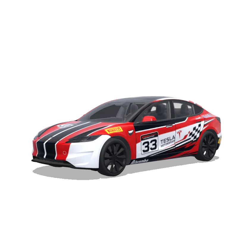 Tesla Model 3 (2024+) with a Racing wrap, 3D Paint Shop preview