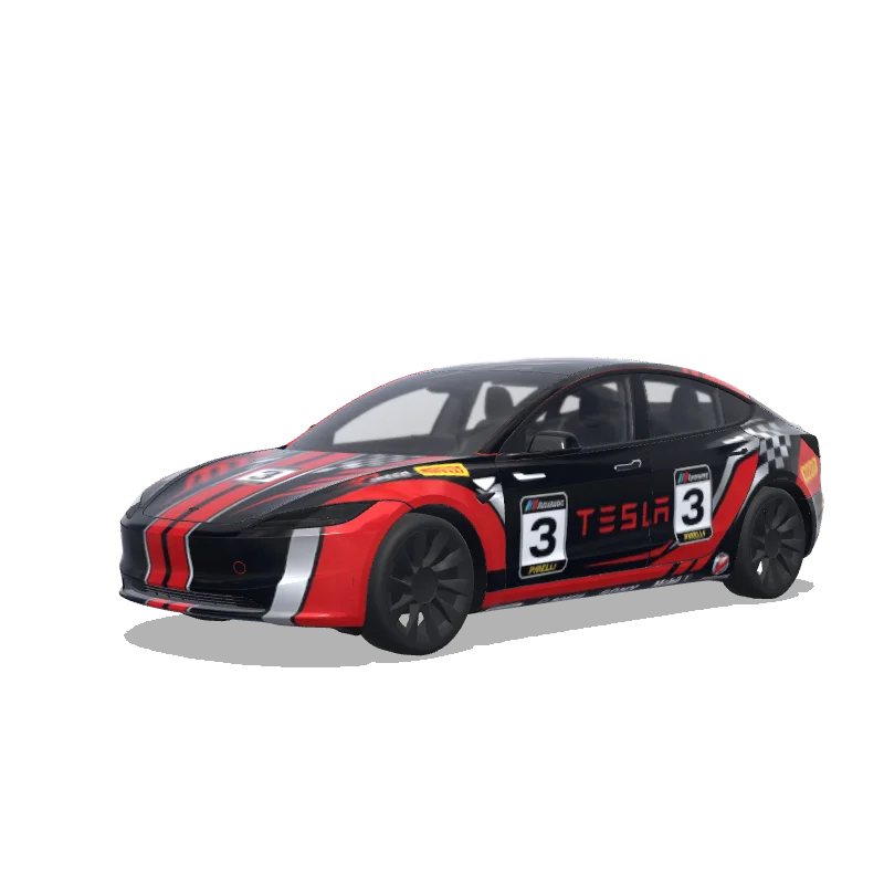Tesla Model 3 (2024+) with a Racing wrap, 3D Paint Shop preview