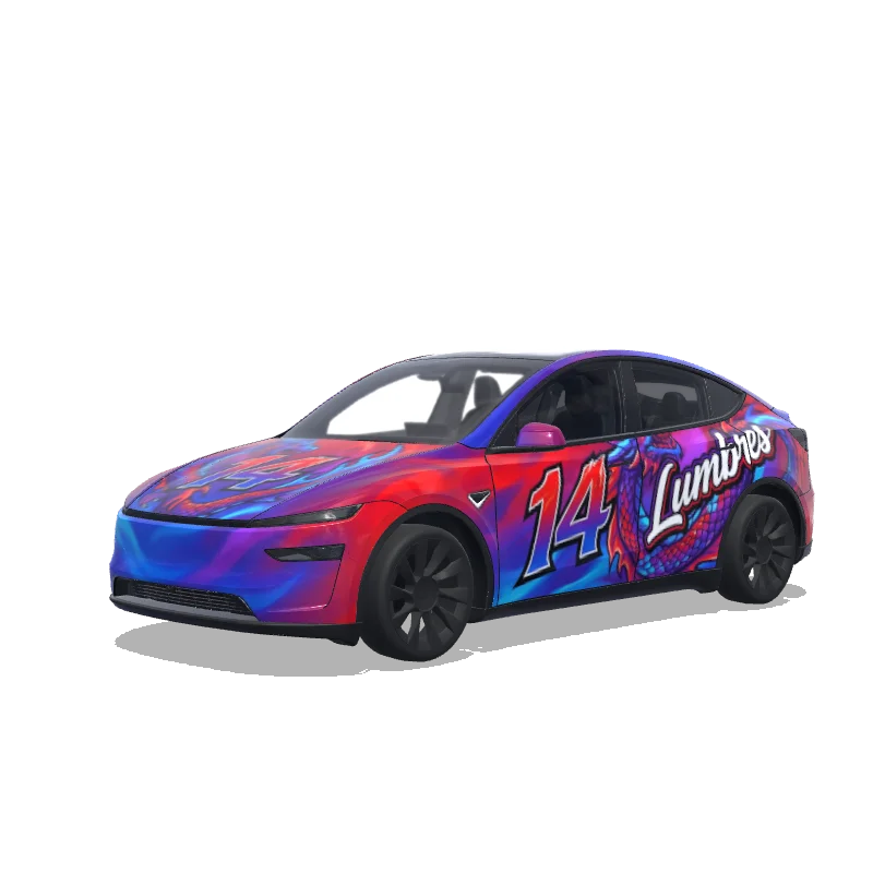 Tesla Model Y (2025+) with a Racing wrap, 3D Paint Shop preview