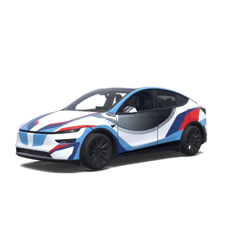 Tesla Model Y (2025+) with a Racing wrap, 3D Paint Shop preview