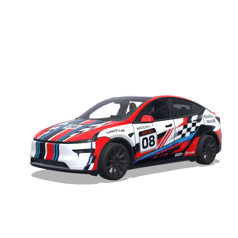 Tesla Model Y (2025+) with a Racing wrap, 3D Paint Shop preview