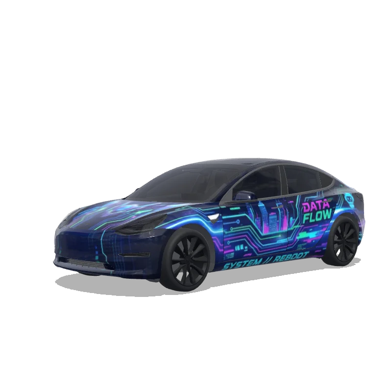 Tesla Model 3 with a Reboot Cartoon Anime Style wrap, 3D preview