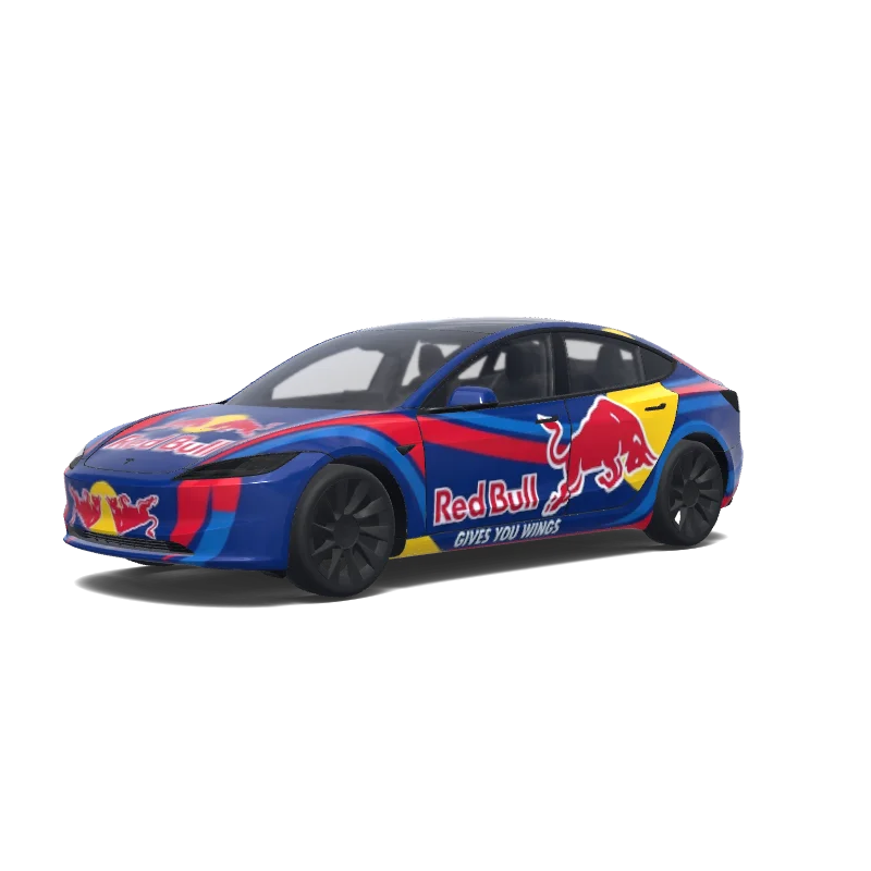 Tesla Model 3 (2024+) with a Red And Blue wrap, 3D preview