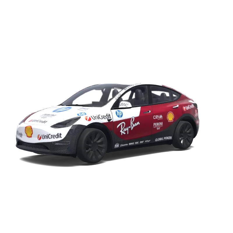 Tesla Model Y with a Red and White Sponsor Livery wrap, 3D preview