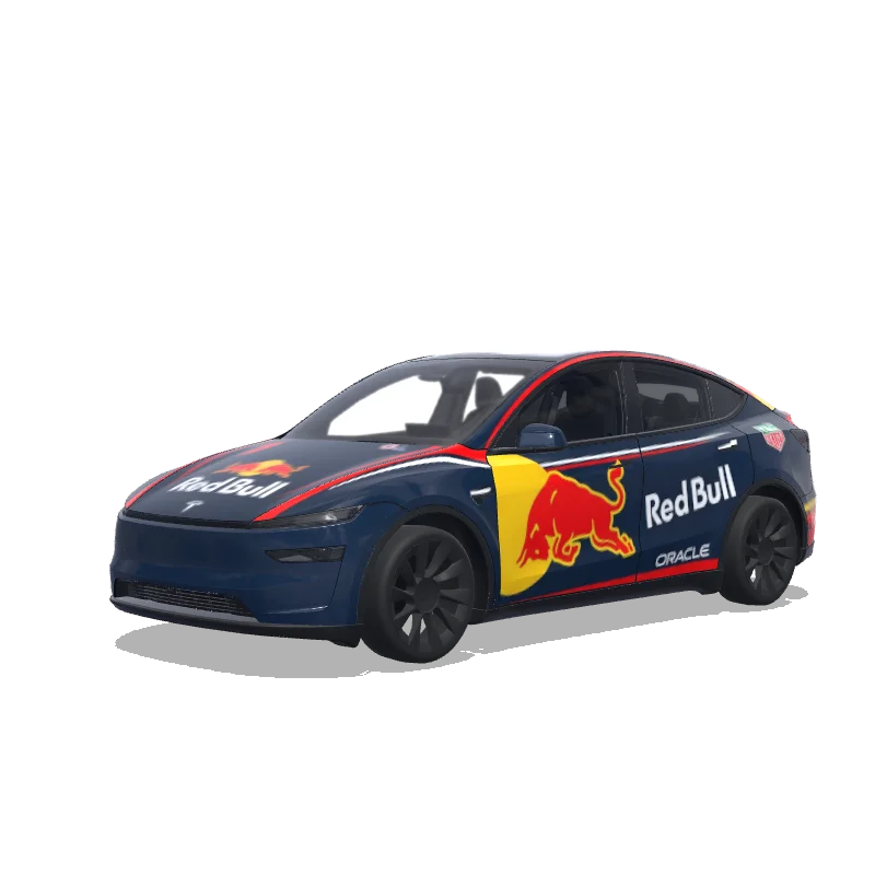 Tesla Model Y (2025+) with a Red Bull F1 2025 Livery wrap, 3D preview