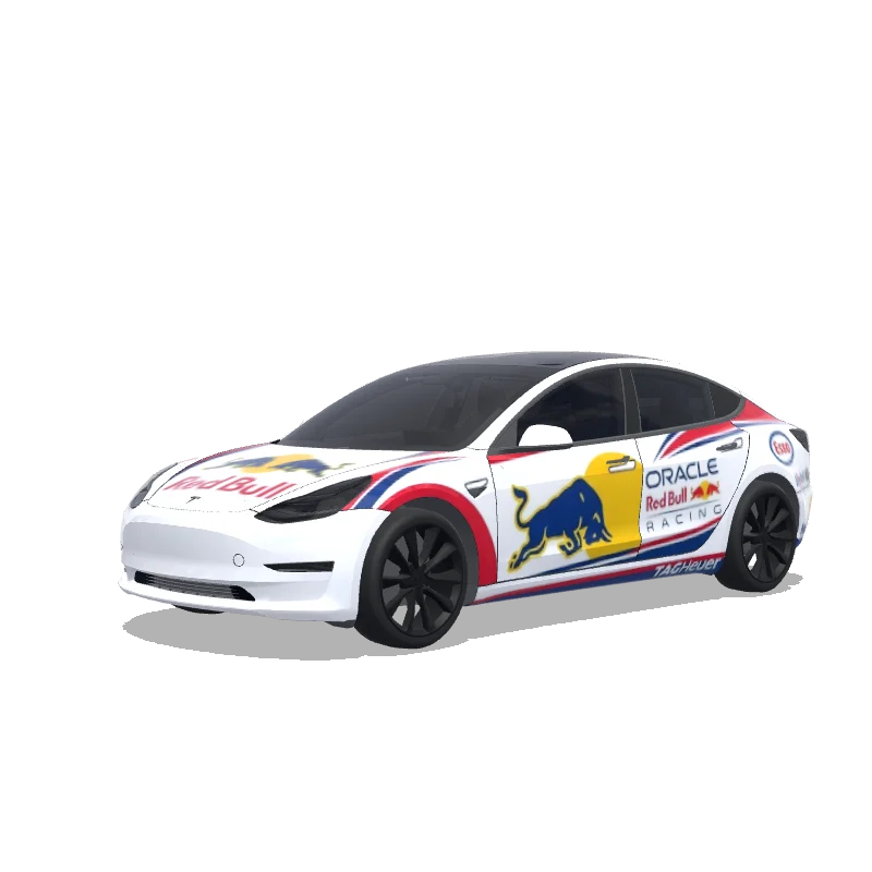 Tesla Model 3 with a Red Bull F1 White Livery wrap, 3D preview