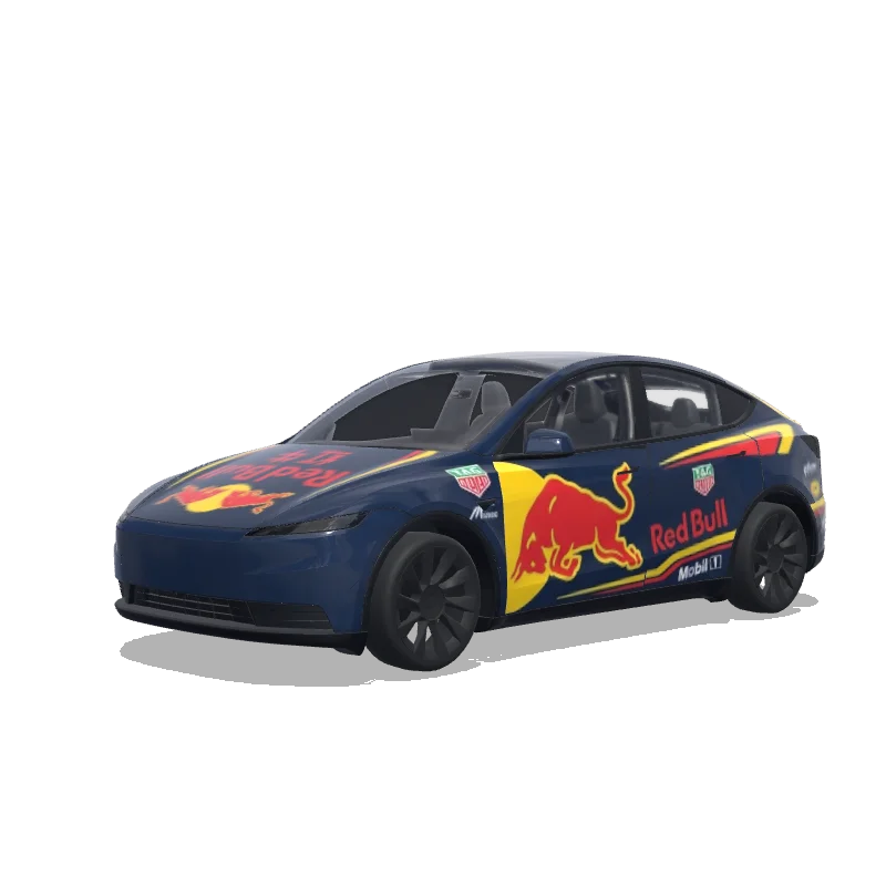 Tesla Model Y (2025+) with a Red Bull Racing wrap, 3D preview
