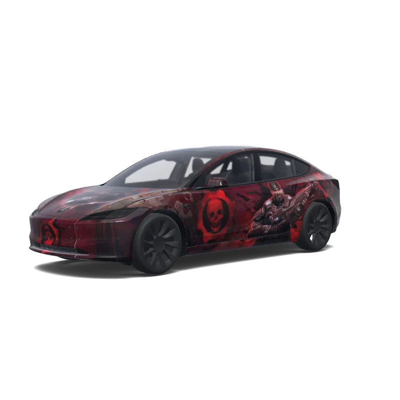 Tesla Model 3 (2024+) with a Red wrap, 3D Paint Shop preview