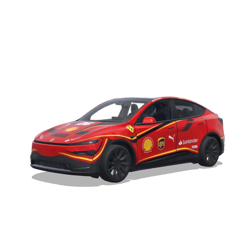Tesla Model Y (2025+) with a Red wrap, 3D Paint Shop preview