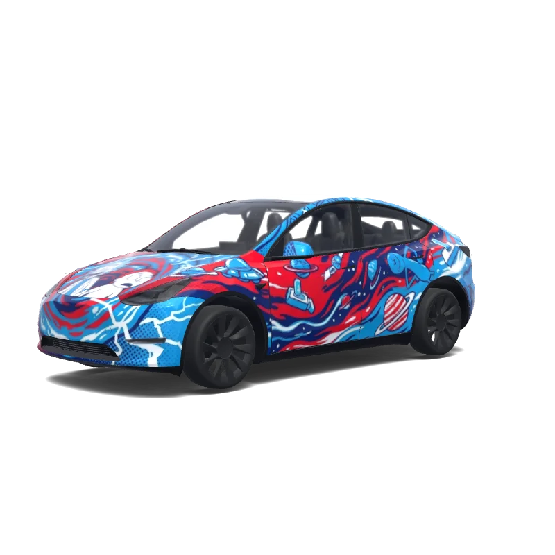 Tesla Model Y with a Red wrap, 3D Paint Shop preview