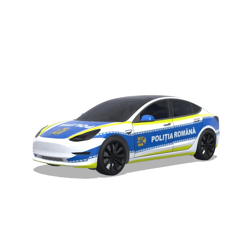 Tesla Model 3 with a Romanian Police Car wrap, 3D preview