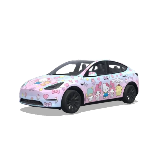 Tesla Model Y with a Sanrio Characters wrap, 3D preview