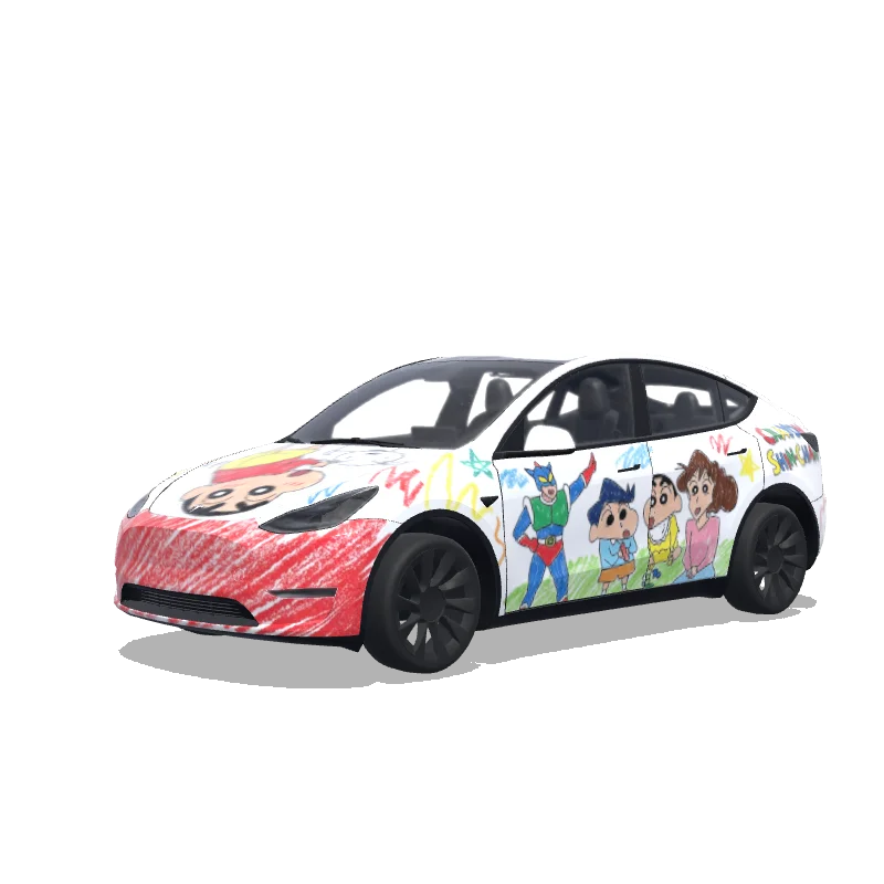 Tesla Model Y with a Shinchan wrap, 3D Paint Shop preview
