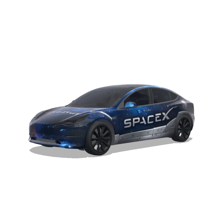 Tesla Model 3 with a SpaceX Blue Galaxy wrap, 3D preview
