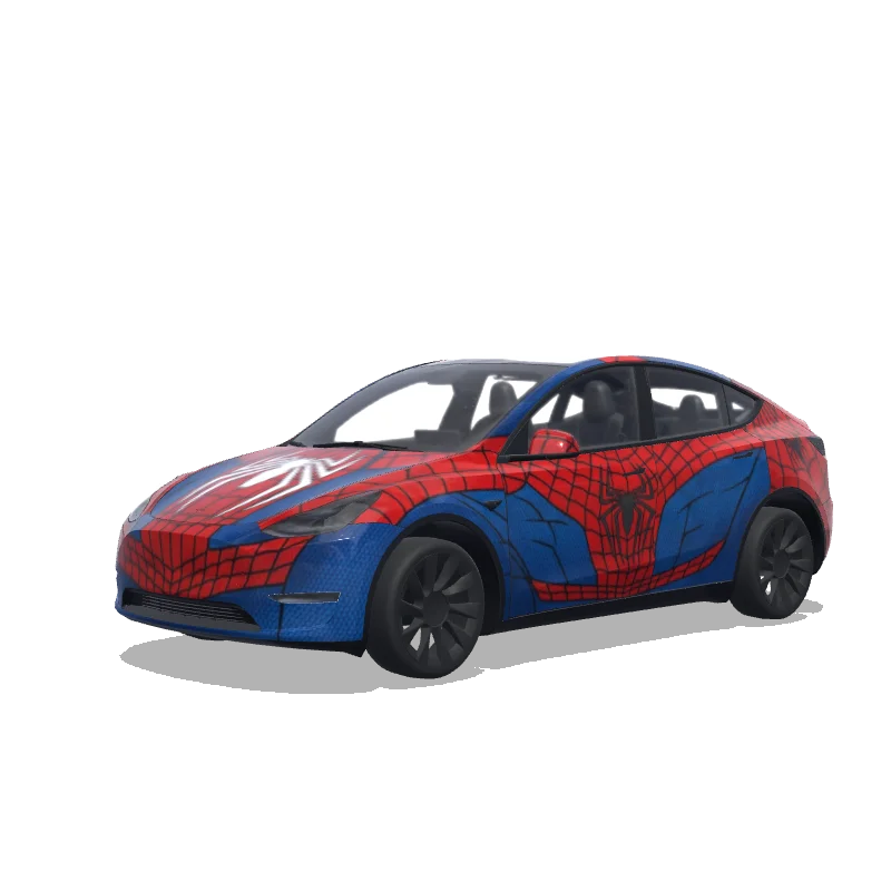 Tesla Model Y with a Spidey Red and Blue Web wrap, 3D preview