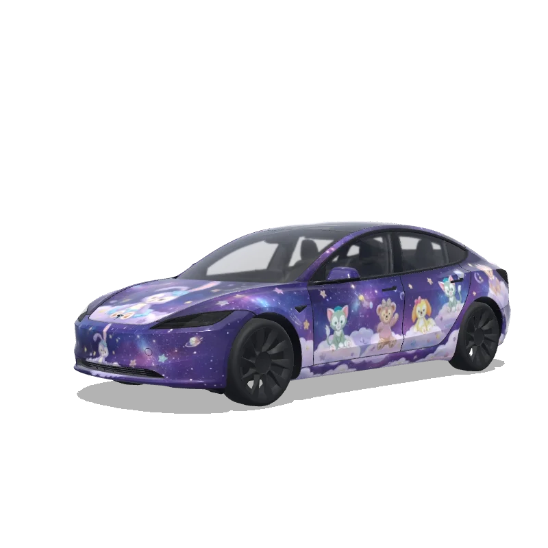 Tesla Model 3 (2024+) with a StellaLou Starlight Purple wrap, 3D preview